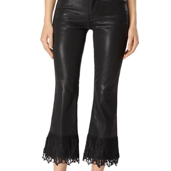 J Brand Selena Coated Lace-Detail Crop Bootcut Jeans in Black Out - Picture 2 of 7